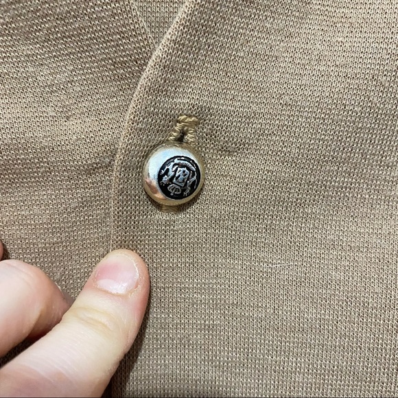 Vintage 70s Suede Knit Cardigan Sweater Patchwork Detail Camel Tan V-Neck M/L - Picture 11 of 15